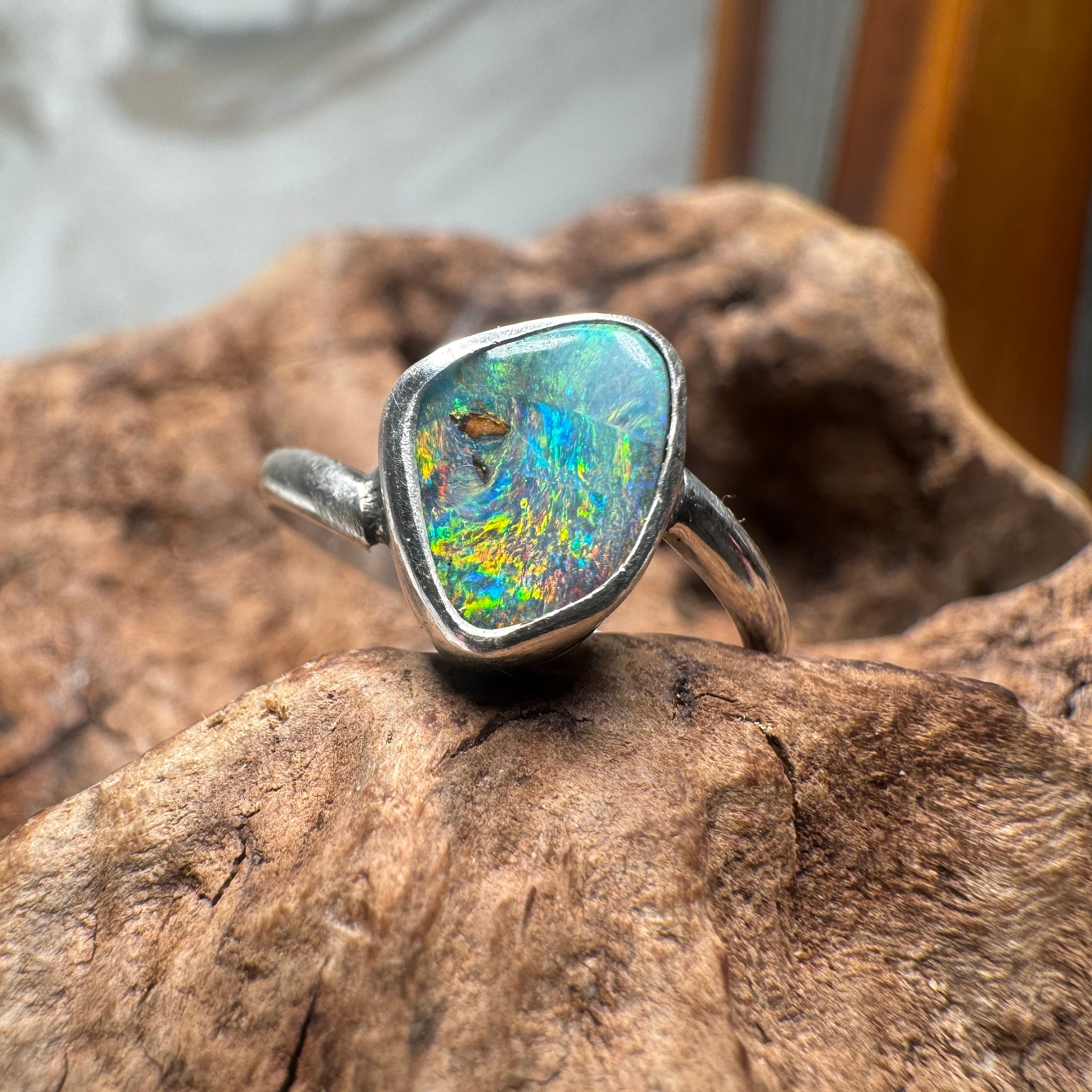 Ocean Inferno Australian Boulder Opal Ring