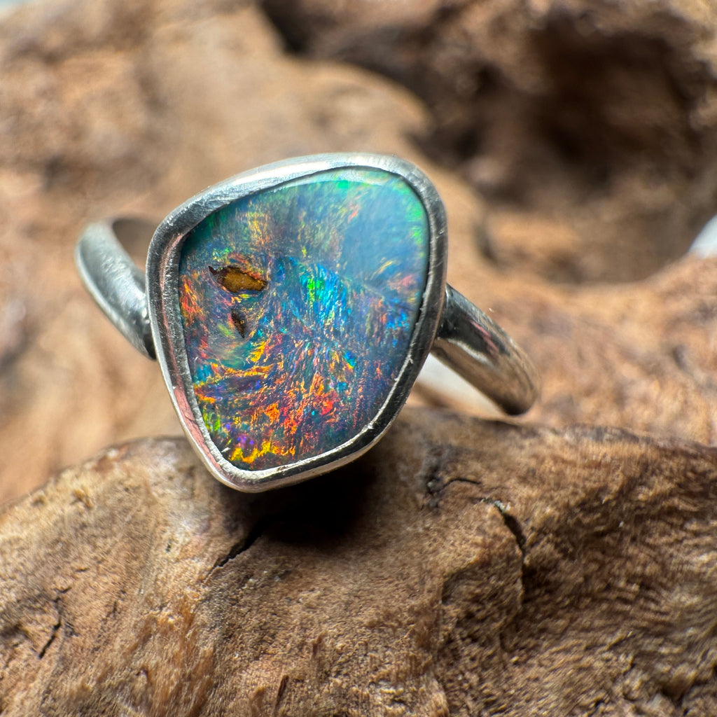 Ocean Inferno Australian Boulder Opal Ring