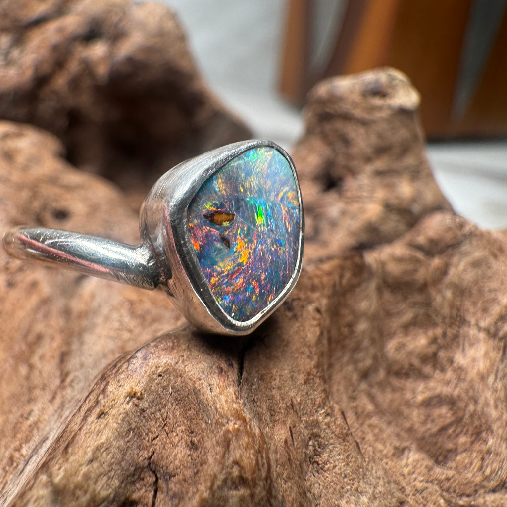 Ocean Inferno Australian Boulder Opal Ring