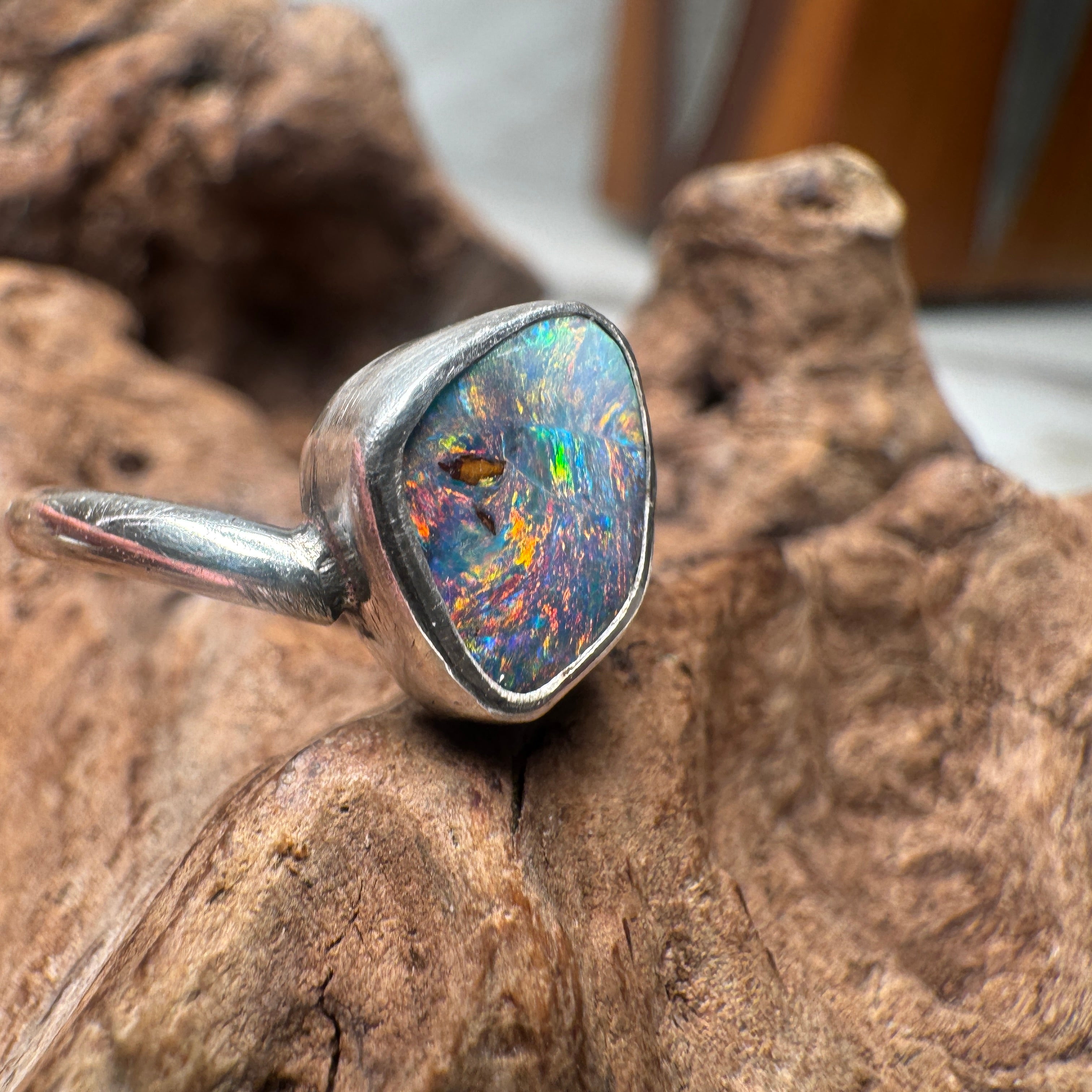 Ocean Inferno Australian Boulder Opal Ring