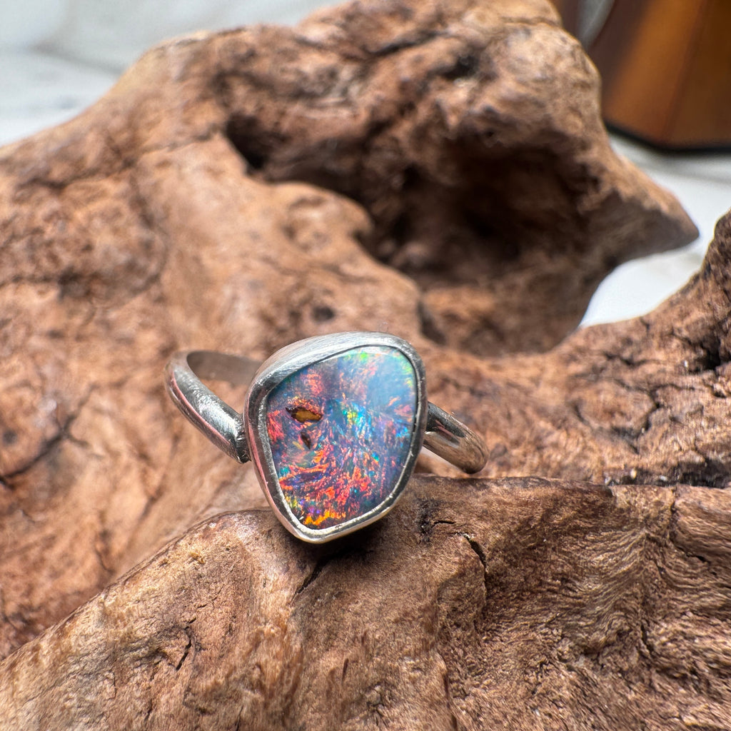 Ocean Inferno Australian Boulder Opal Ring