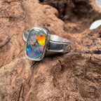 Spectral Tide Relic Ring – Australian Boulder Opal in Sterling Silver