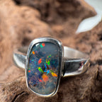 Spectral Tide Relic Ring – Australian Boulder Opal in Sterling Silver