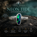 Neon Tide 0.75 carat Australian Boulder Opal ring with brilliant electric green and deep blue play-of-color in a handcrafted textured .925 sterling silver setting — TIDAL OPALS