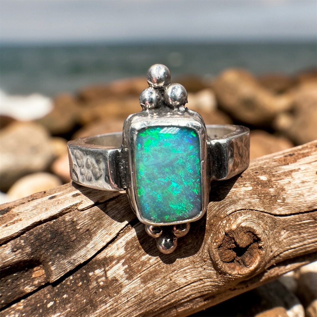 Emerald Tide Australian Boulder Opal Ring