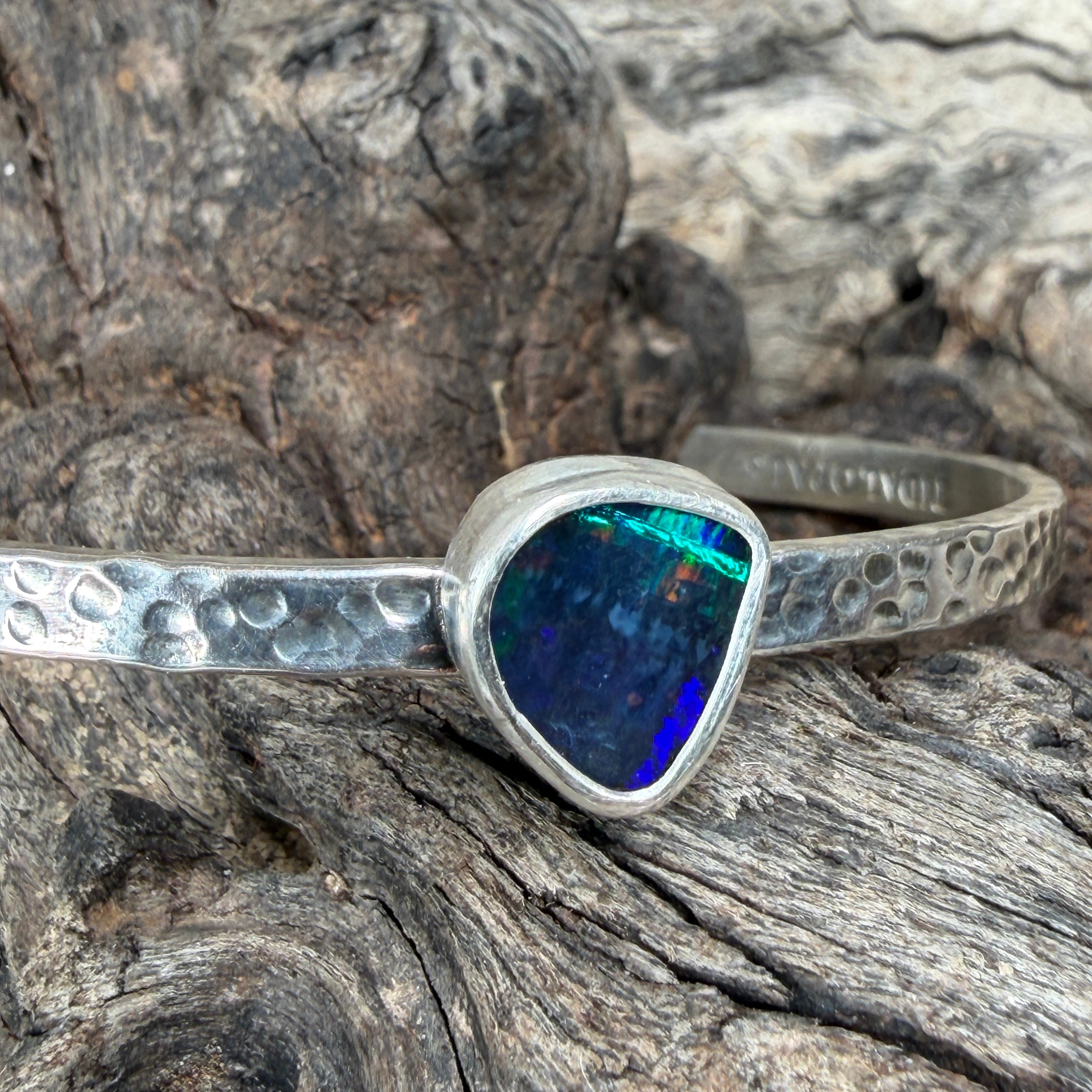 Silver bracelet Handmade Australian boulder opal pendant in sterling silver