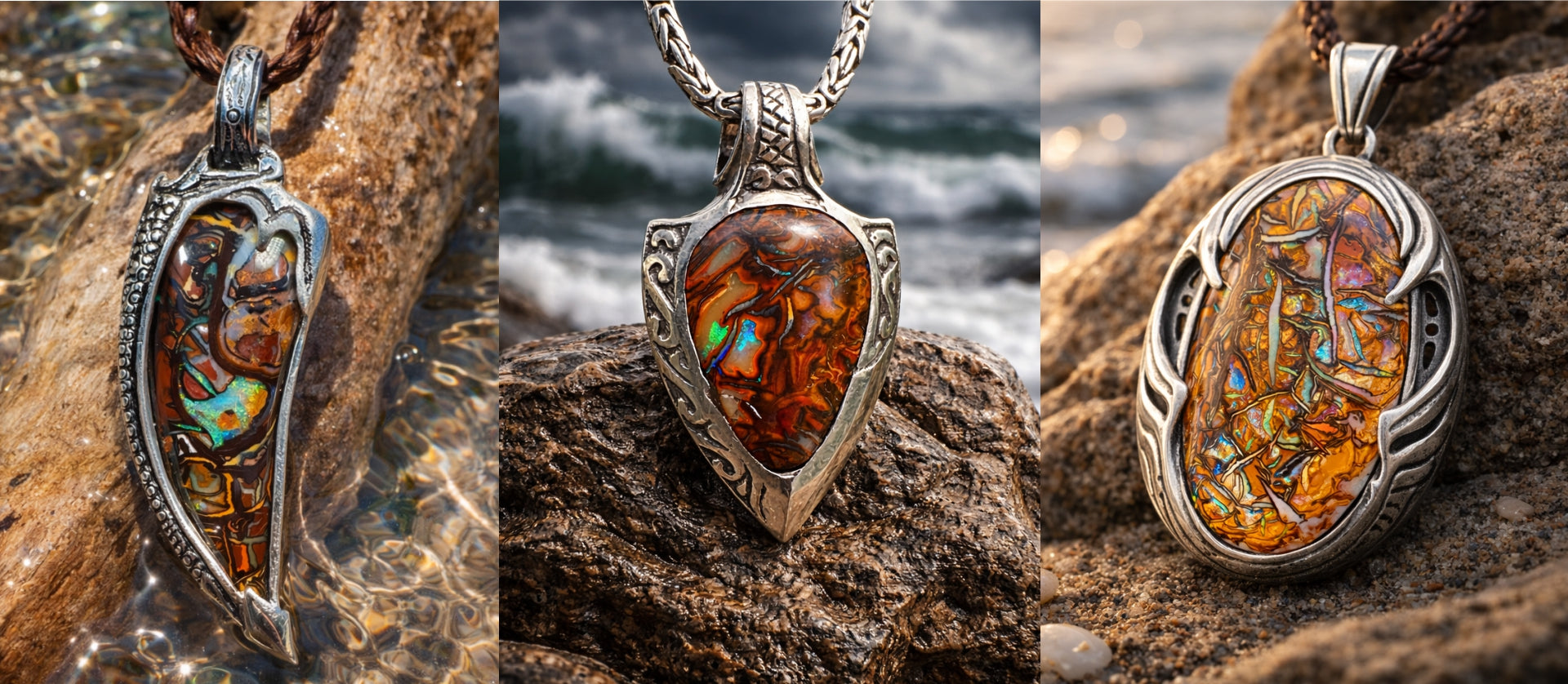 Australian boulder opal necklace with colorful gemstone