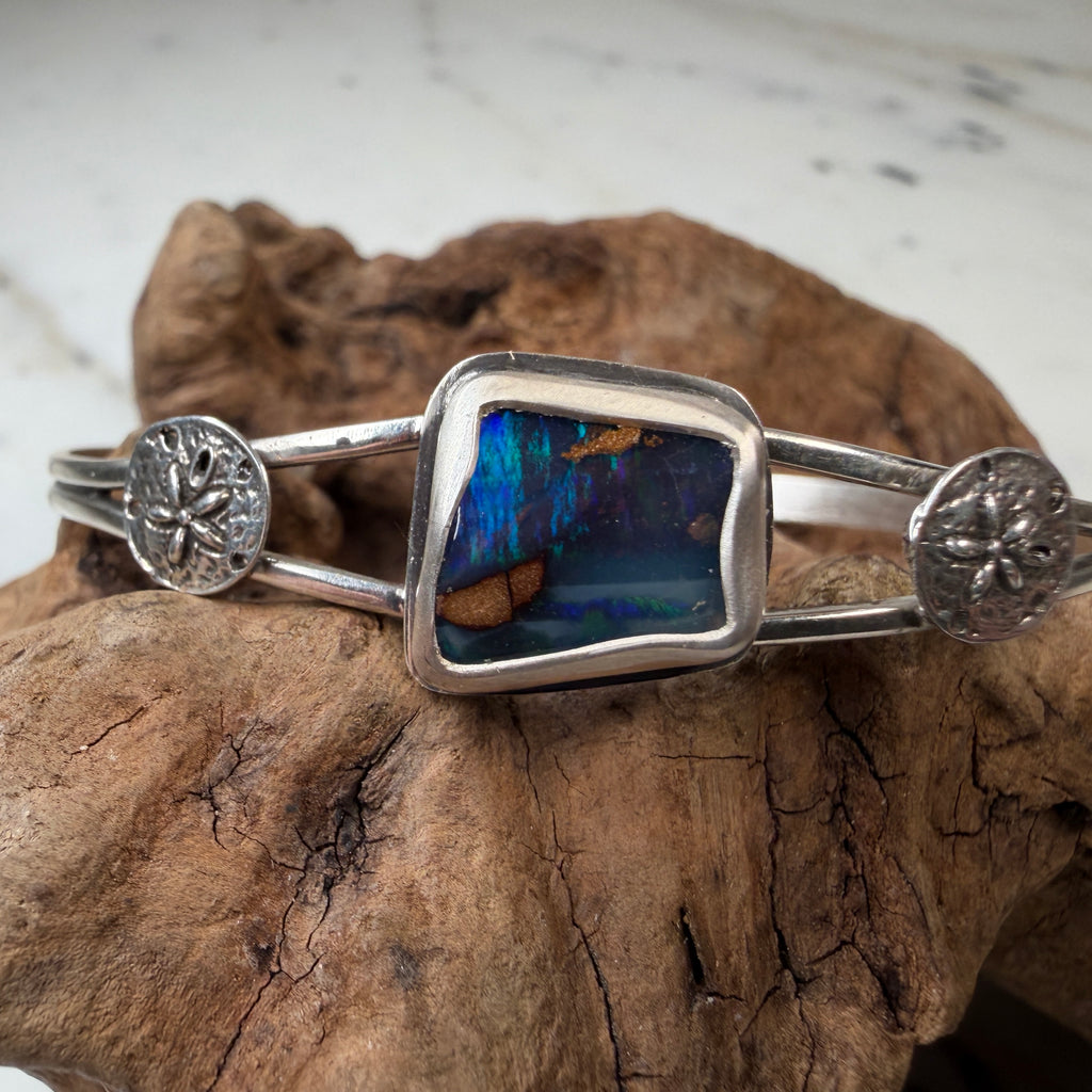 Unique handcrafted sterling silver opal bracelet