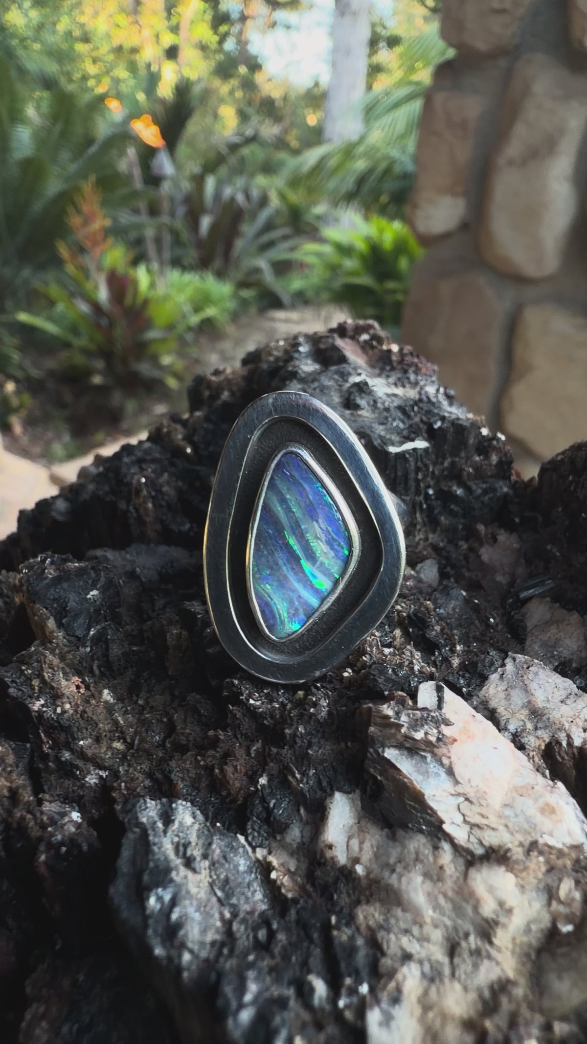 Ribbon Tide – Boulder Opal Shadowbox Ring