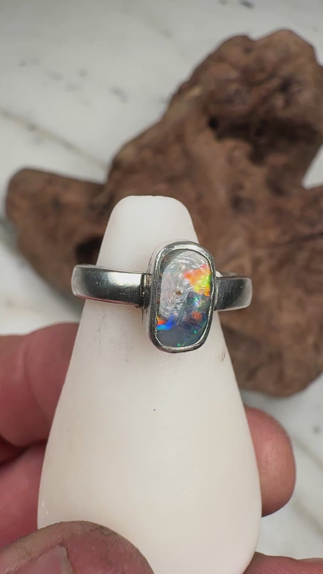 Spectral Tide Relic Ring – Australian Boulder Opal in Sterling Silver