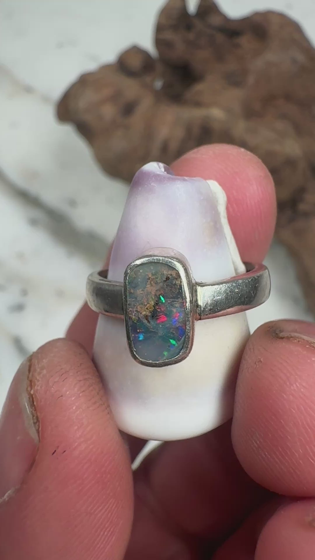 Ocean Fire Australian Queensland Boulder Opal Ring