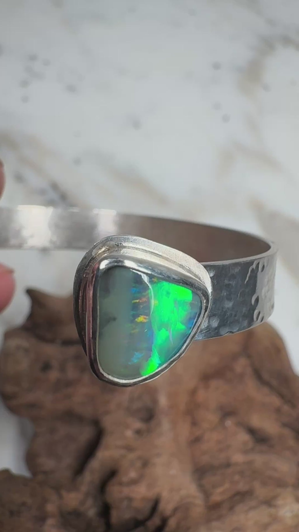 Emerald Tide Boulder Opal with Sunrise Seashell Cuff