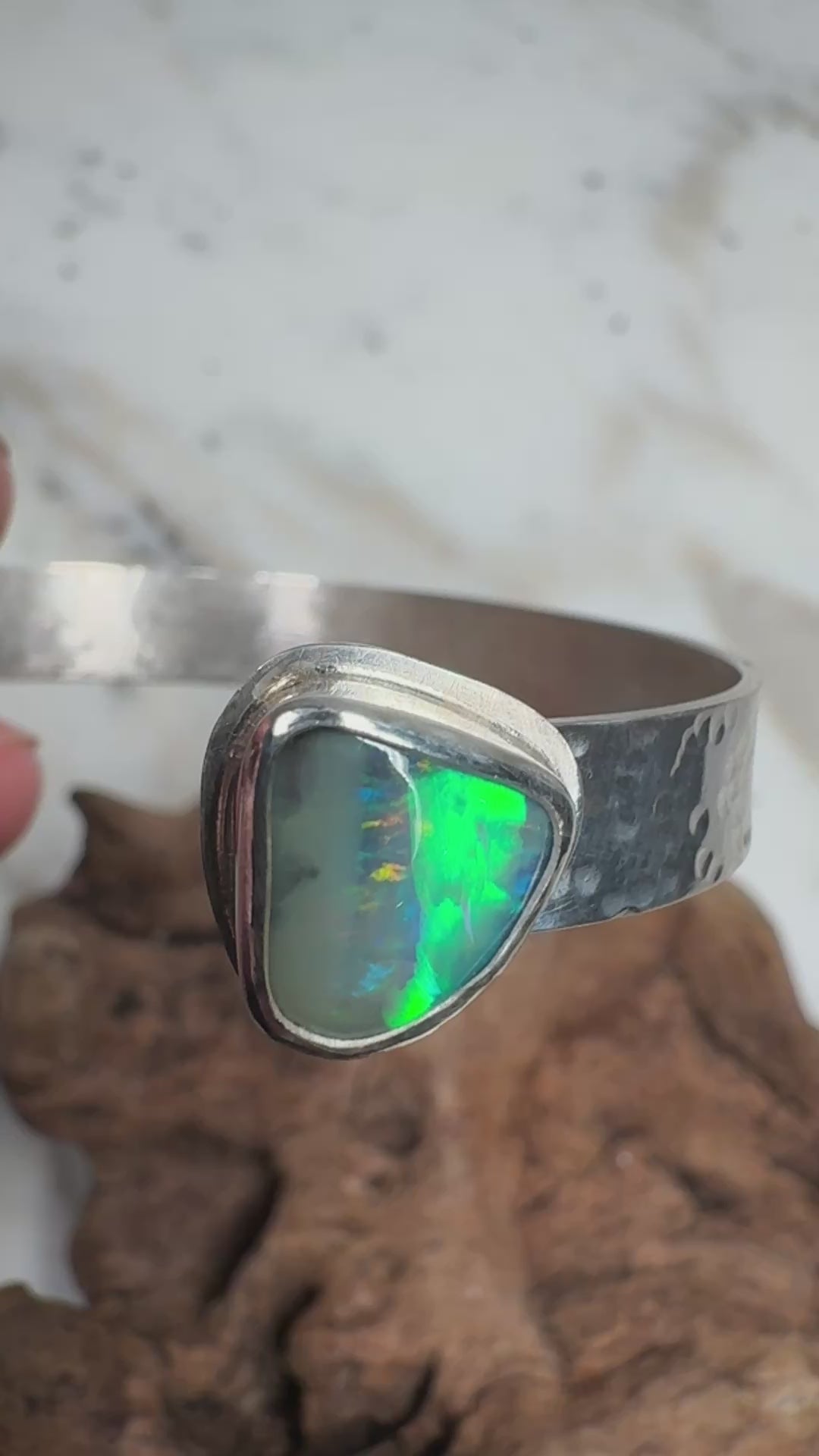 Emerald Tide Boulder Opal with Sunrise Seashell Cuff
