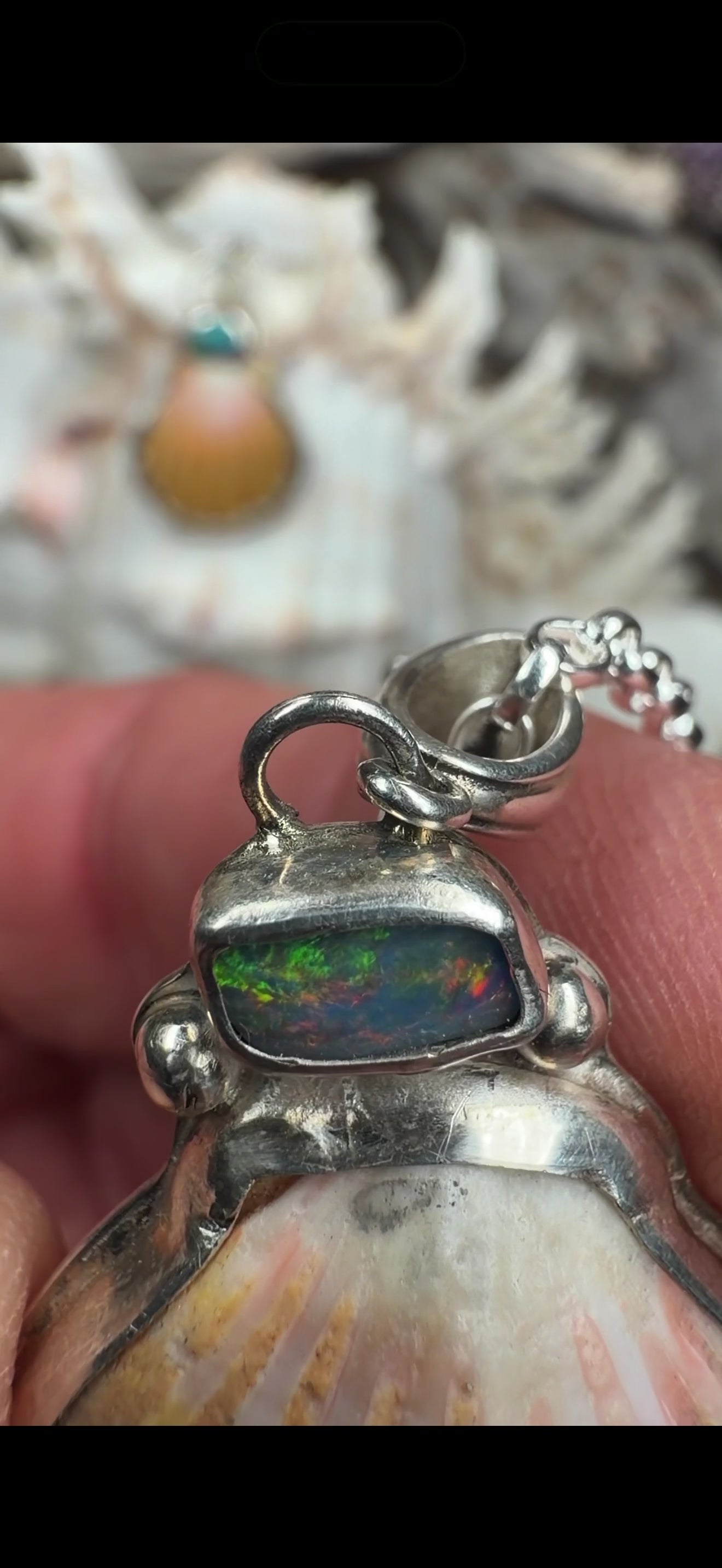 Kai Lā Sunrise Shell and Fire Boulder Opal Pendant