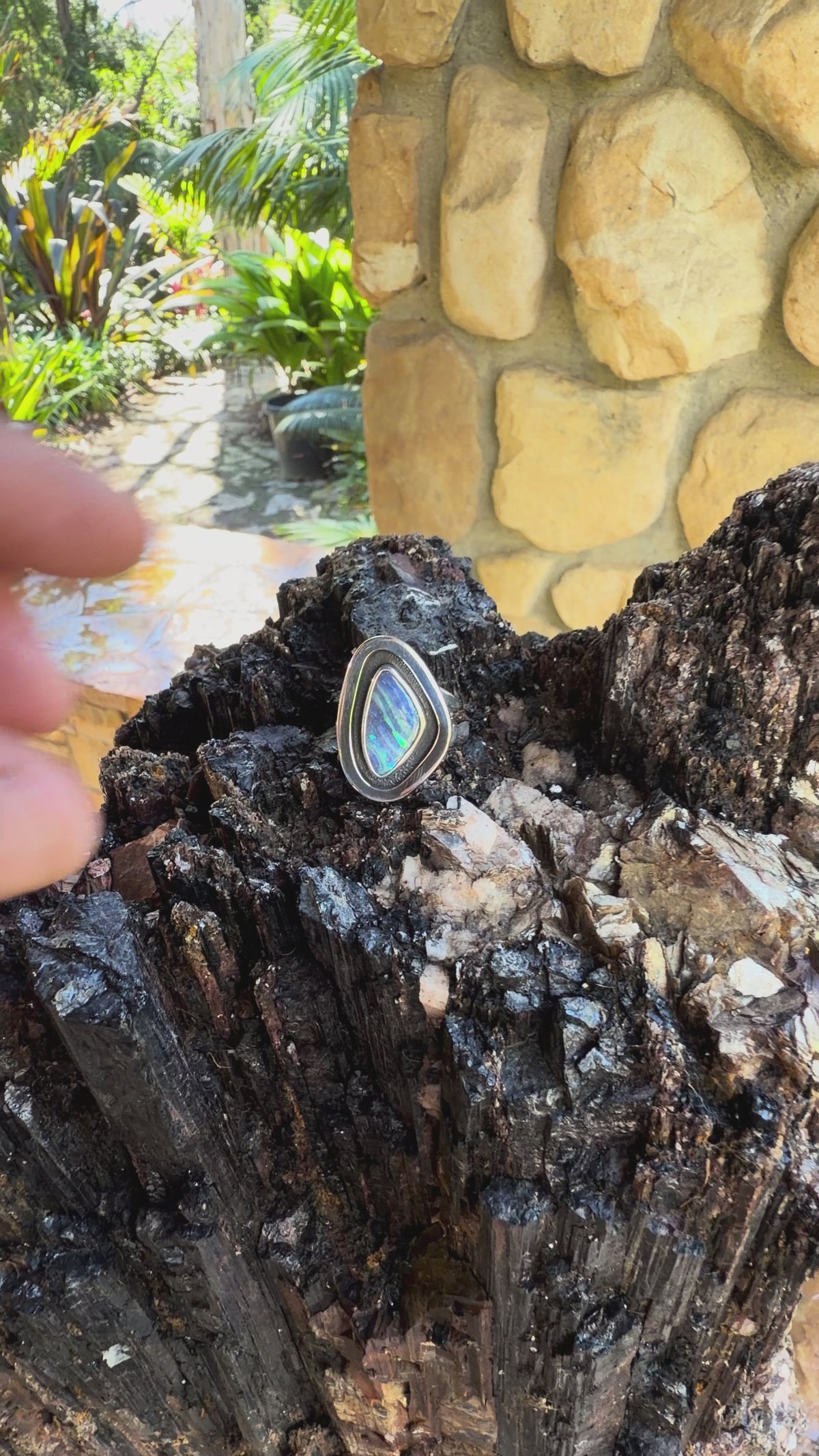 Ribbon Tide – Boulder Opal Shadowbox Ring