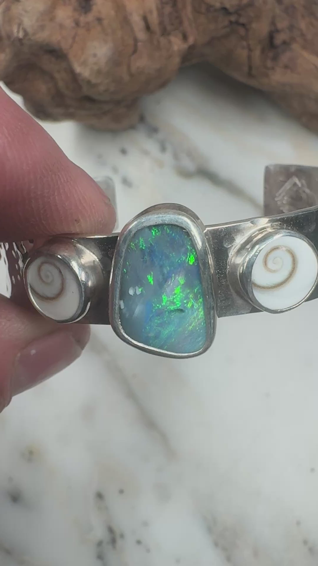 Emerald Tide Australian Green Opal + Shiva Shells Cuff