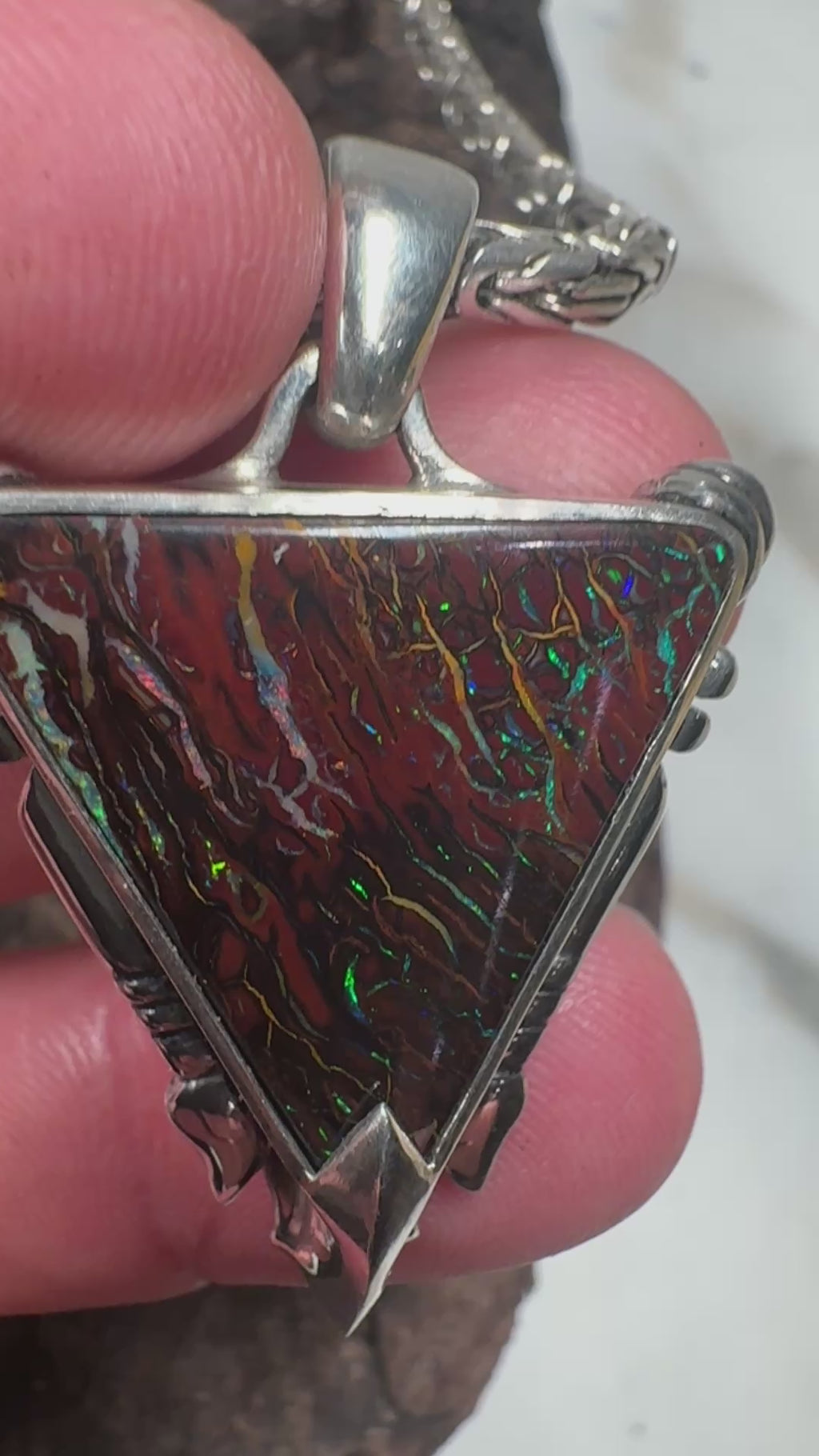 Handmade trident pendant with Australian opal ocean inspired design