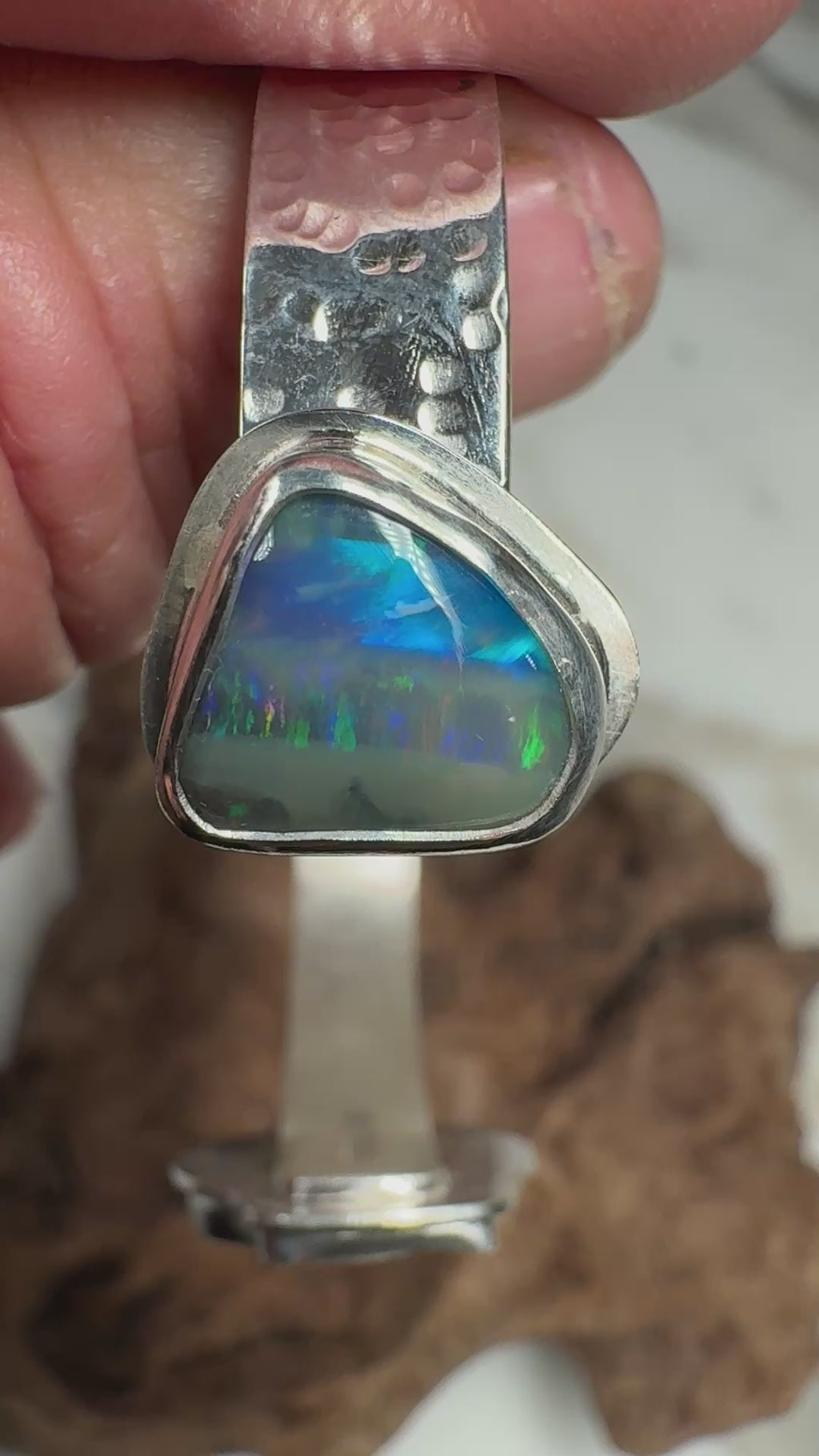 Emerald Tide Boulder Opal with Sunrise Seashell Cuff