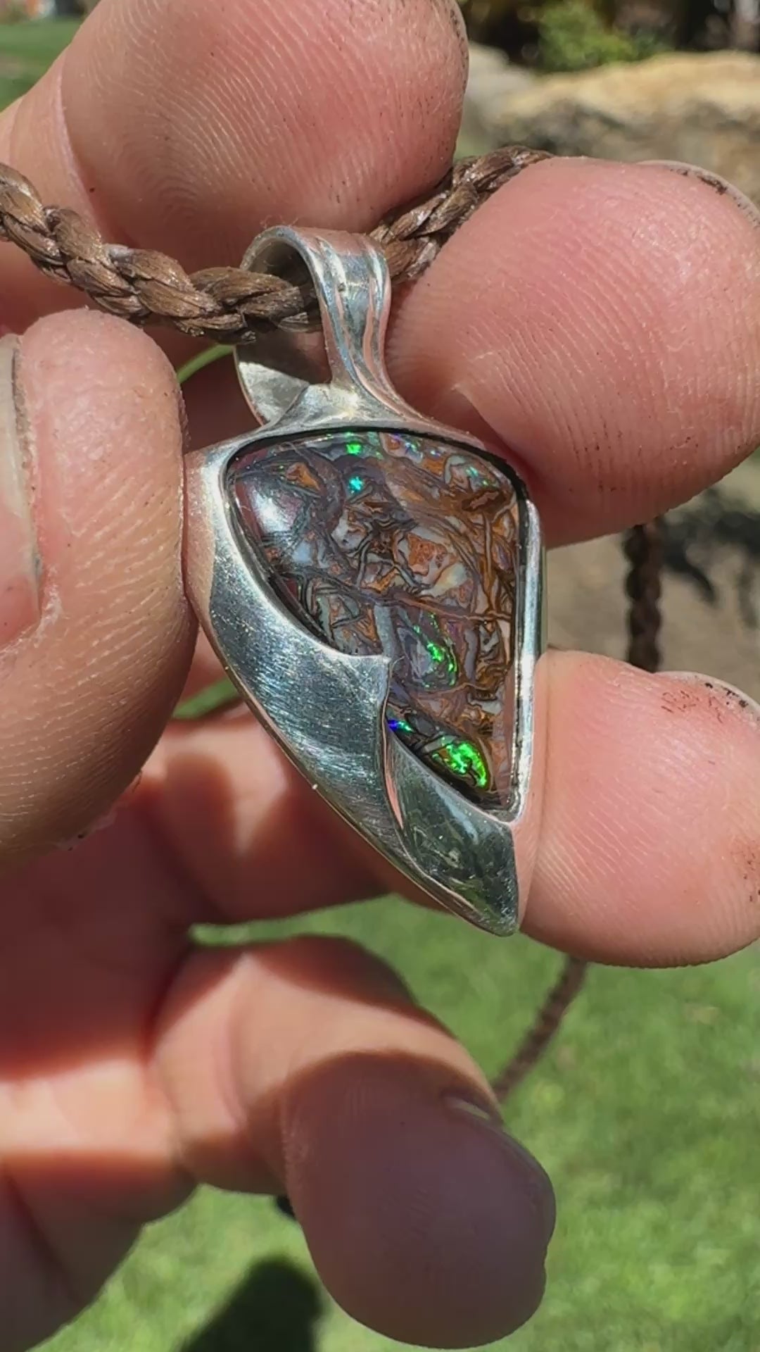 Emerald Vein Relic Australian Boulder Opal Pendant
