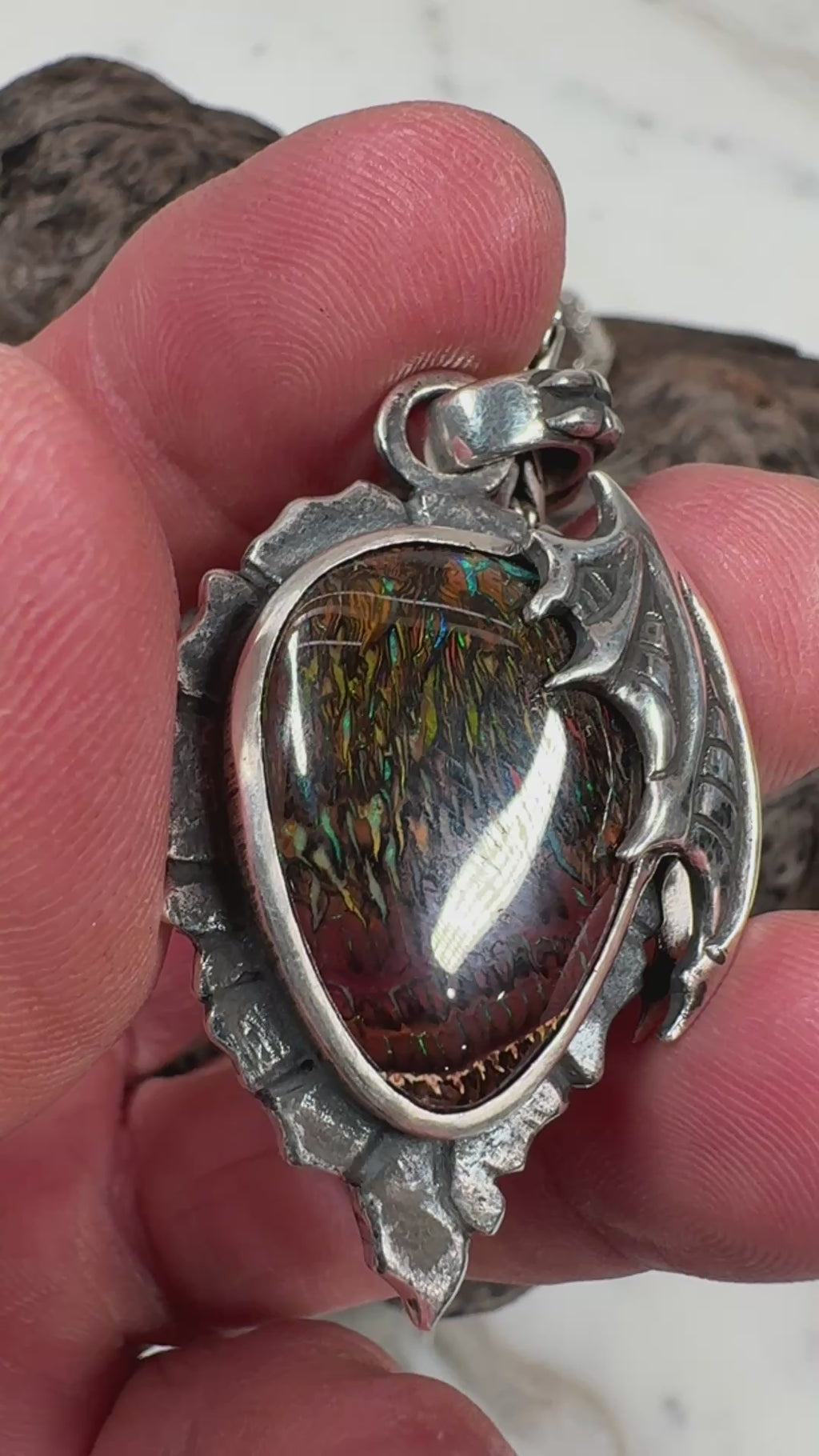 Dragon Tide Relic Boulder Opal Pendant