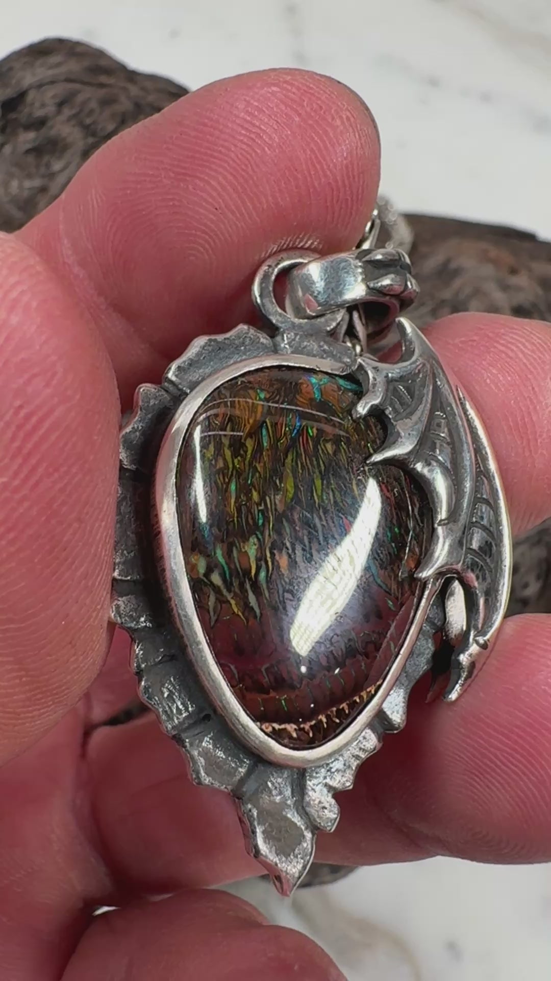 Dragon Tide Relic Boulder Opal Pendant